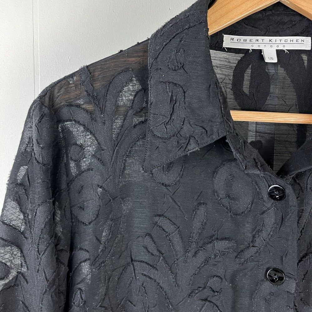 Robert Kitchen Canada Black Burnout Button Up Top Blouse Womens Large‎